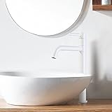 ARCORA Wasserhahn Bad, 328 MM Hoch Waschtischarmatur aus Kupfer 360° Schwenkbar Armatur Waschbecken mit hoher Auslauf, weiß