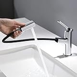 Lonheo Wasserhahn Bad Armatur mit herausziehbarer Brause zum Haarewaschen, Chrom Waschtischarmatur Einhebelmischer für Waschbecken