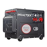 Practixx by Scheppach Diesel Stromerzeuger | Elektrostart | 7,7PS | 5000W | 2x 230V, 1x 400V Steckdose | 16L Tank | AVR System | Stromgenerator PX-SE-5000D inkl. Fahrvorrichtung