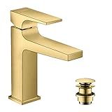 hansgrohe Wasserhahn Metropol, wassersparende Armatur mit Komfort-Höhe 110mm mit Push-Open Ablaufgarnitur, Polished Gold Optic