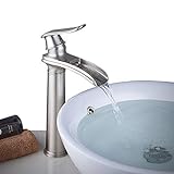 Kelelife Bad Wasserhahn Wasserfall Waschtischarmatur für Badezimmer Waschbecken, Hoch/Gebürstet/Matt