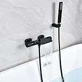 SJQKA-Badewannenarmatur Wasserfall Badewanne Wasserhahn Alle Kupfer Wand Wasserfall Dusche Heiße Und Kalte Badewanne Wasserhahn (schwarz+Hand dusche)