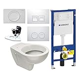 Geberit Duofix Vorwandelement UP 100 + Design WC mit LotusClean Beschichtung + Absenkautomatik + Delta 21 Drückerplatte + WC Deckel