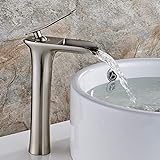 Aimadi Waschtischarmatur Wasserfall Wasserhahn Bad Mischbatterie Badarmatur Waschbeckenarmatur Waschbecken Badezimmer Hoch Gebürsteter Nickel