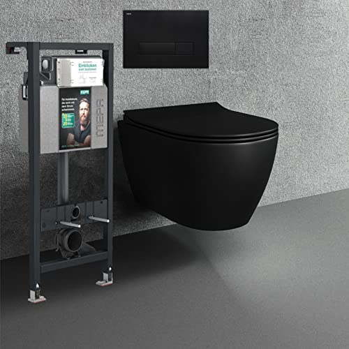 Spülrandloses Hänge WC Komplettset I schwarz...