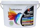 RyFo Colors Seidenlatex 12,5l (Größe wählbar) - hochwertige zertifizierte Profi Wandfarbe, seidenmatte Innen-Dispersion, Latexfarbe, weiß, scheuerbeständig, Nassabriebklasse 1, lösemittelfrei