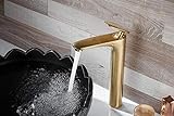 Kelelife Wasserhahn Bad Gold gebürstet, Badarmatur Einhand-Waschtischbatterie mit Hoch Auslauf, Messing